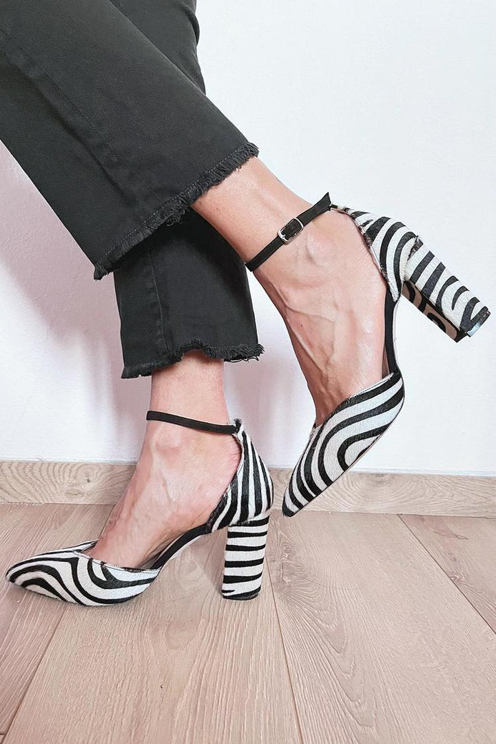 Zebra-Print Ankle-Strap Pumps