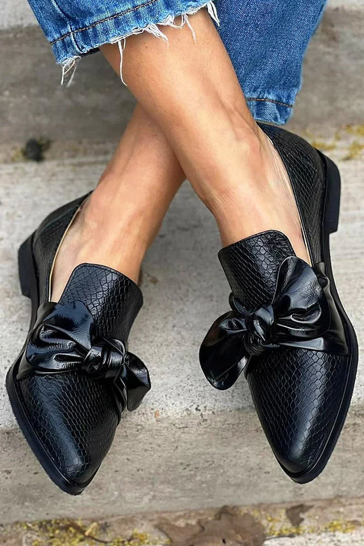 Black Loafer with Shiny Bow Accent
