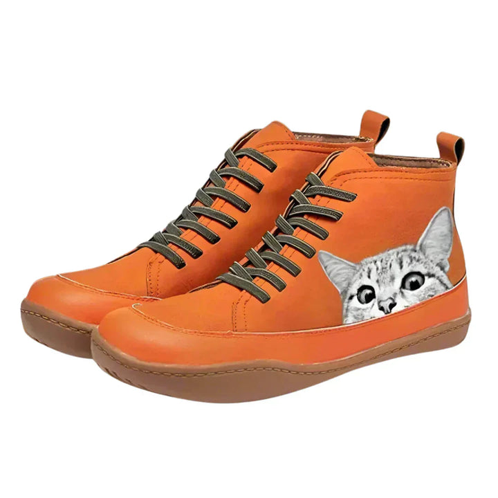 Savrani Cat Print Leather Shoes