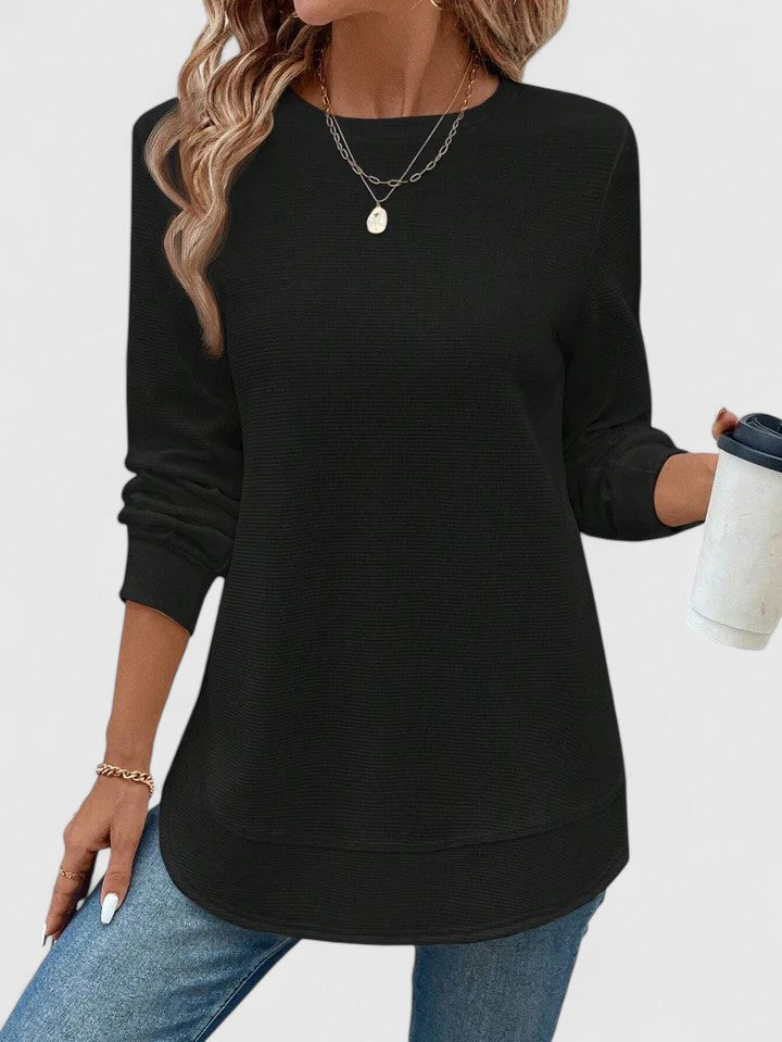 Hannah’s Waffle Knit O-Neck Long Sleeve Top