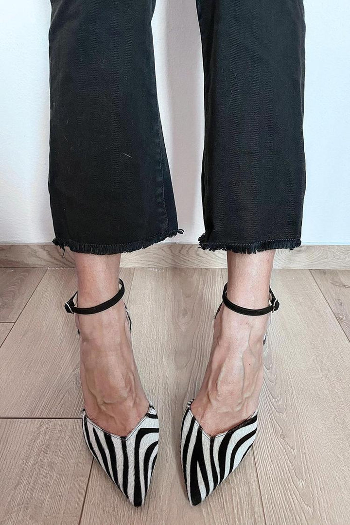 Zebra-Print Ankle-Strap Pumps