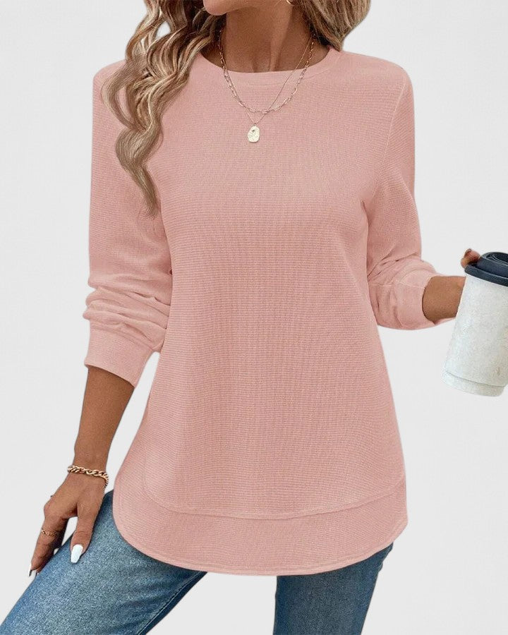 Hannah’s Waffle Knit O-Neck Long Sleeve Top
