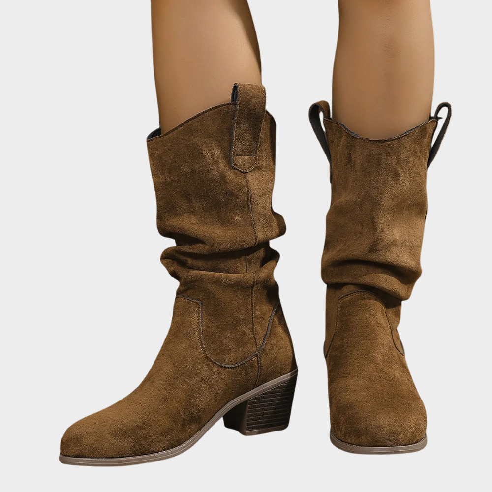 Jade Western-Inspired Mid-Heel Boots