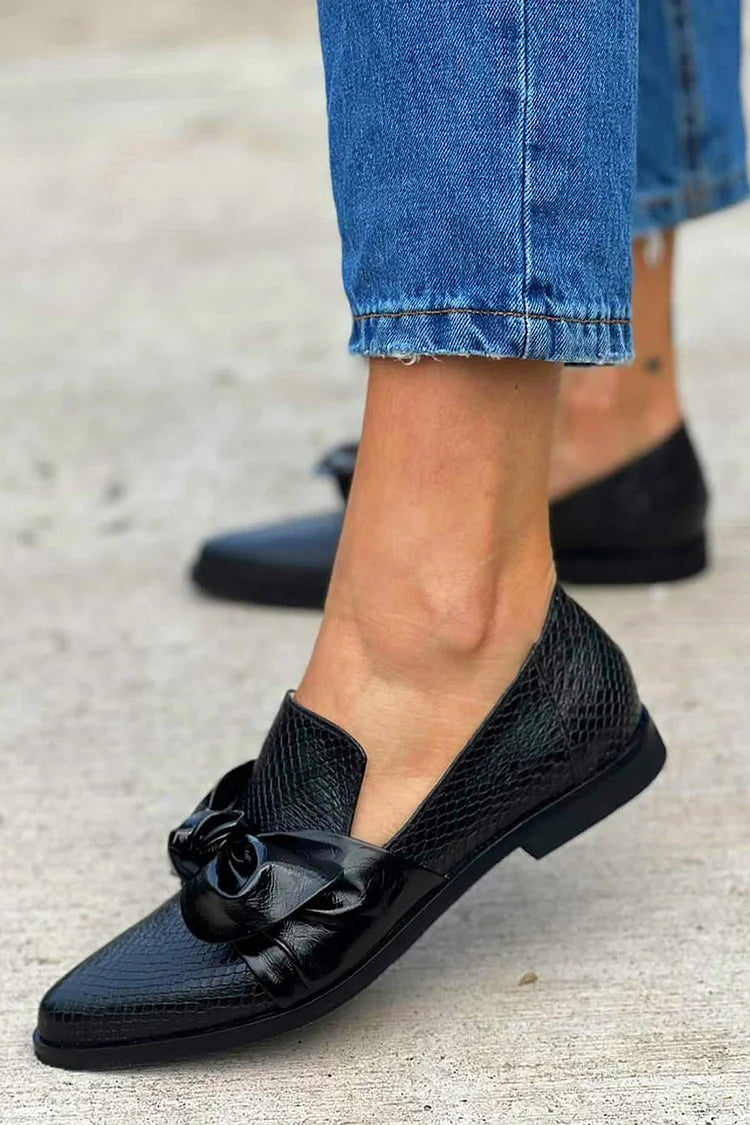 Black Loafer with Shiny Bow Accent