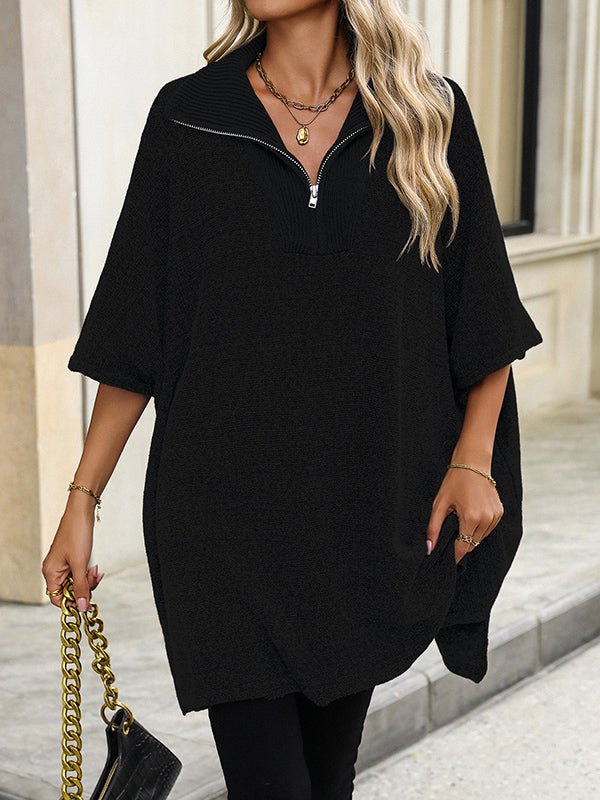 Olivia Zip Collar Knit Sweater Poncho