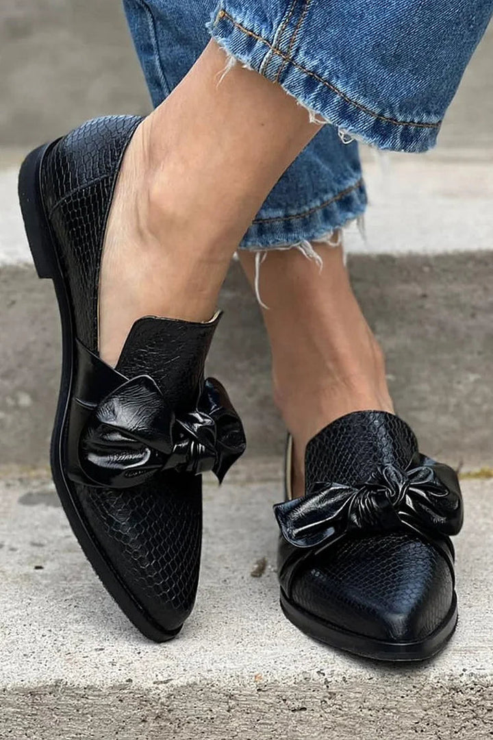 Shiny Bow Black Loafers