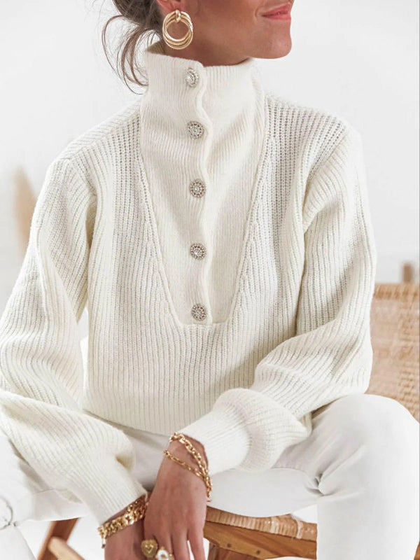 Cassie Buttoned High-Neck Sweater
