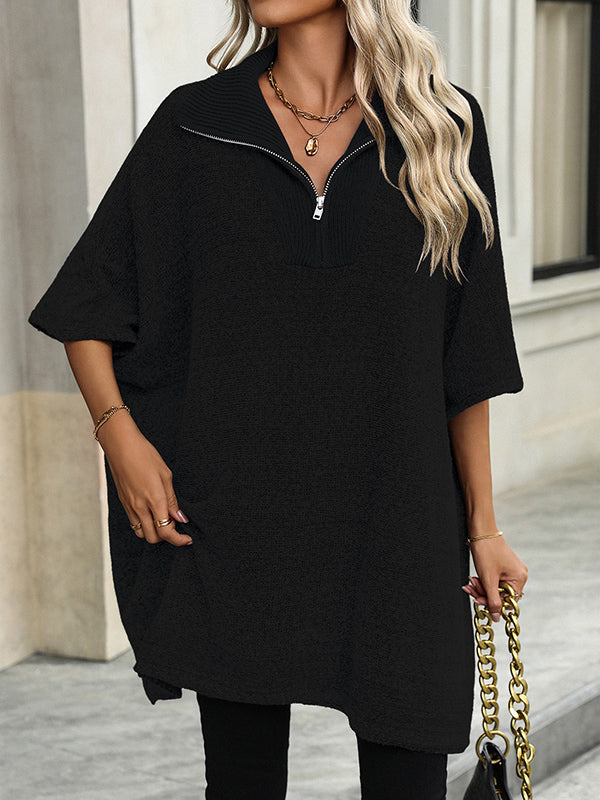 Olivia Zip Collar Knit Sweater Poncho