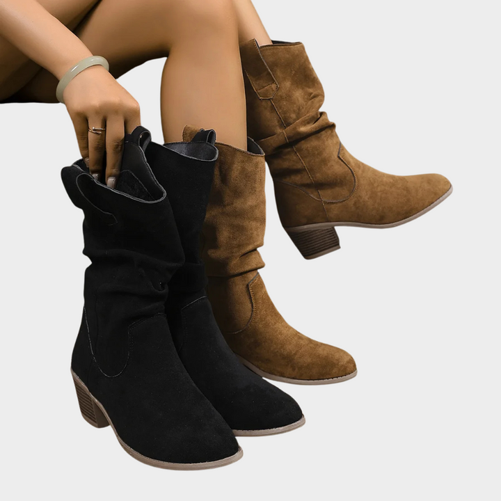 Jade Western-Inspired Mid-Heel Boots