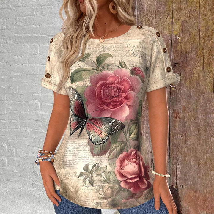 Emily Elegant Floral Butterfly Midi Blouse