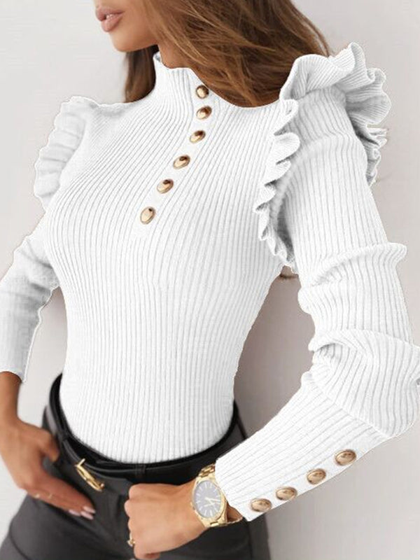 Kassidy Ruffled Button Front Knit Sweater