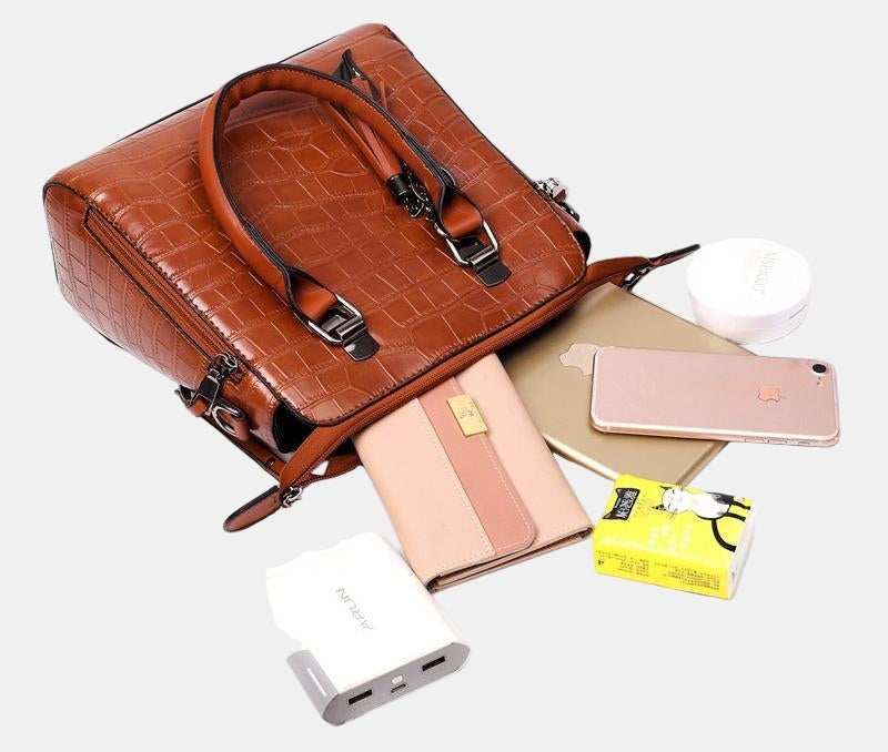 Sophia Vintage Crocodile-Pattern 4-Piece Bag Set