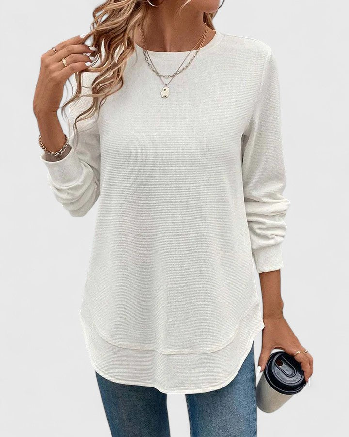Hannah’s Waffle Knit O-Neck Long Sleeve Top