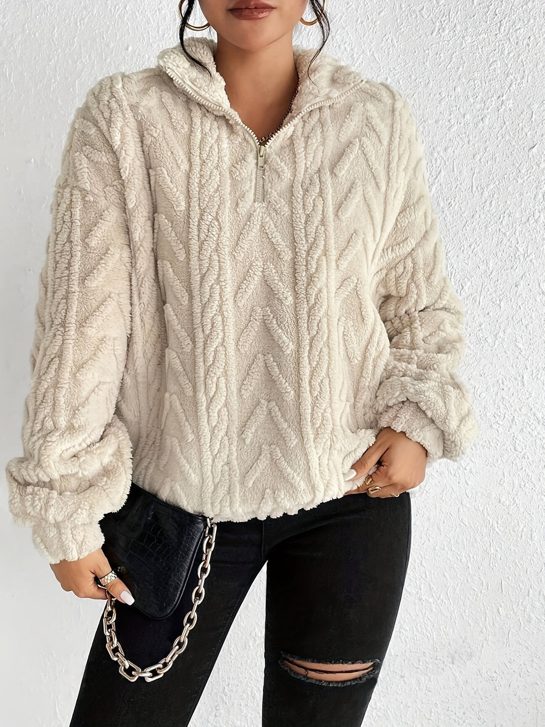 Aila Fluffy Zip-Up Sweater