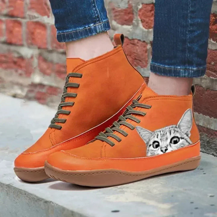 Savrani Cat Print Leather Shoes