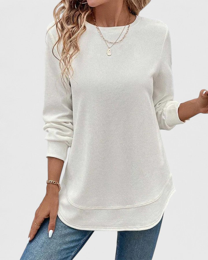 Hannah’s Waffle Knit O-Neck Long Sleeve Top
