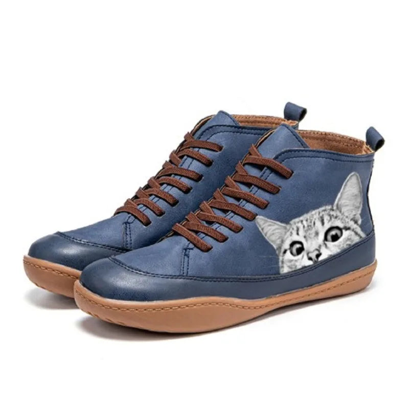 Savrani Cat Print Leather Shoes