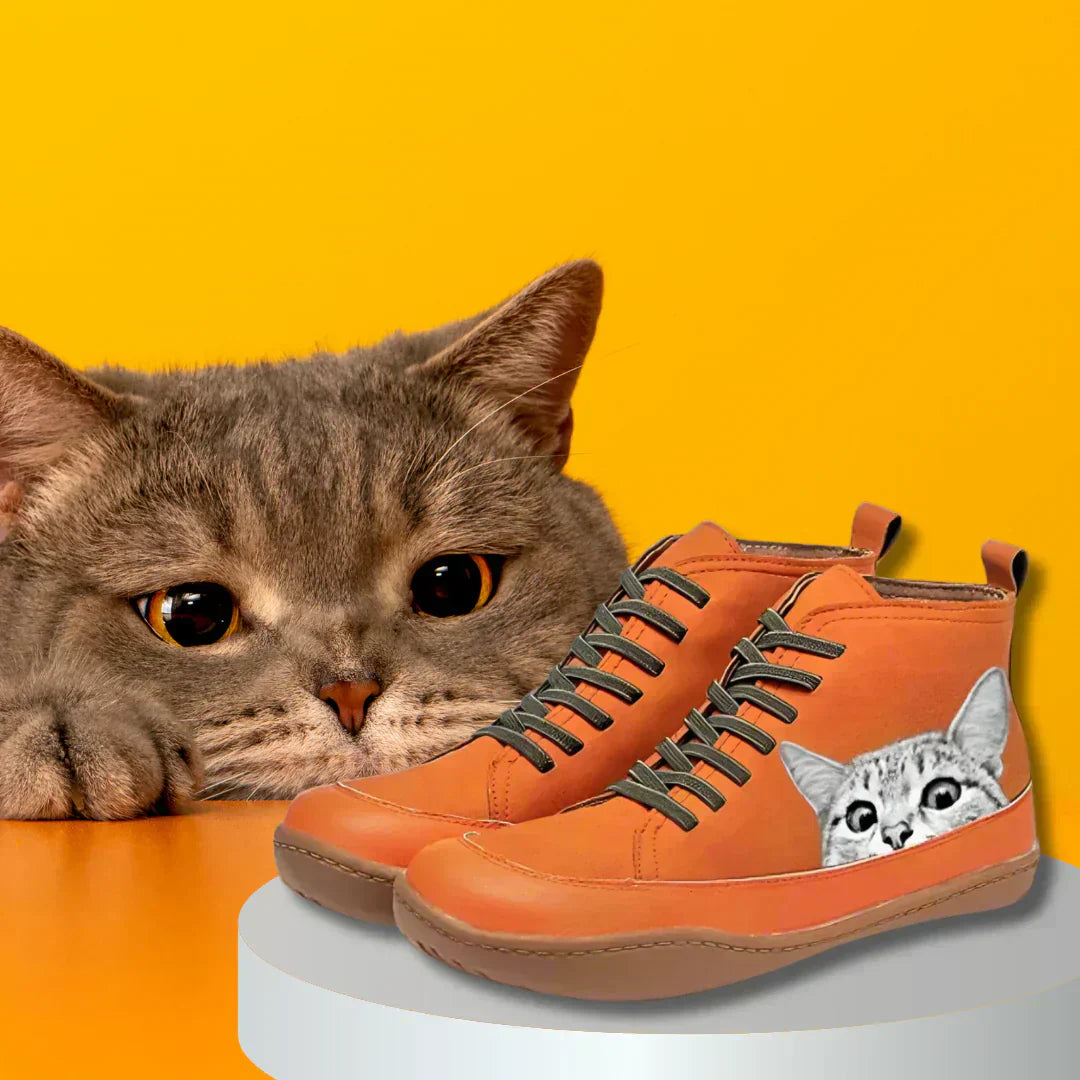 Savrani Cat Print Leather Shoes