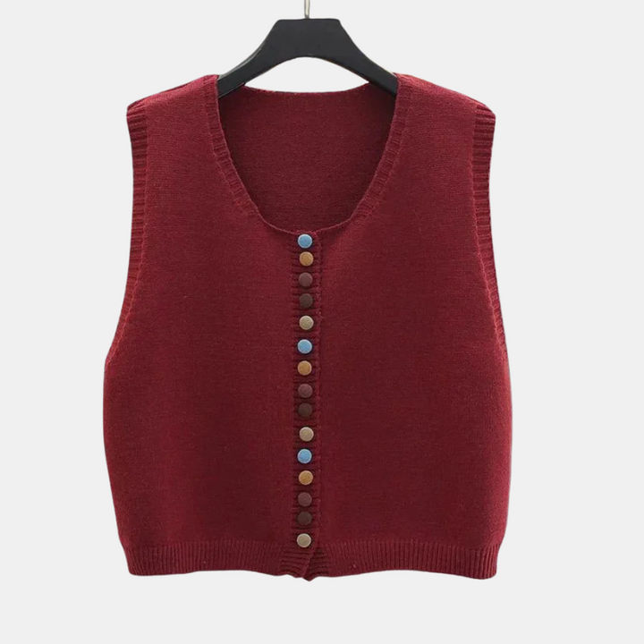 Zaria Knit Vest with Colorful Buttons
