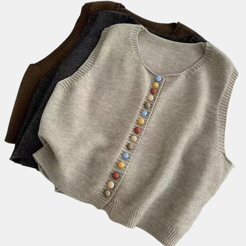 Zaria Knit Vest with Colorful Buttons