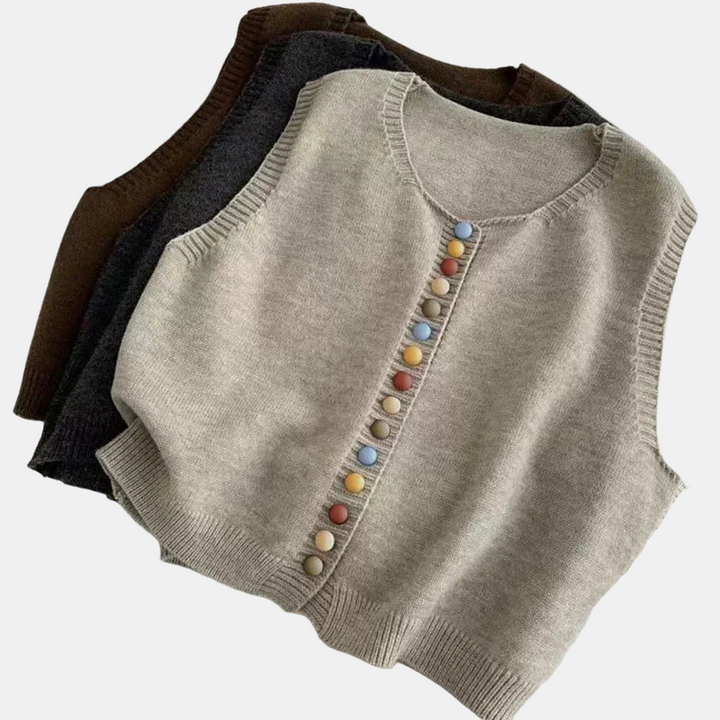 Zaria Knit Vest with Colorful Buttons