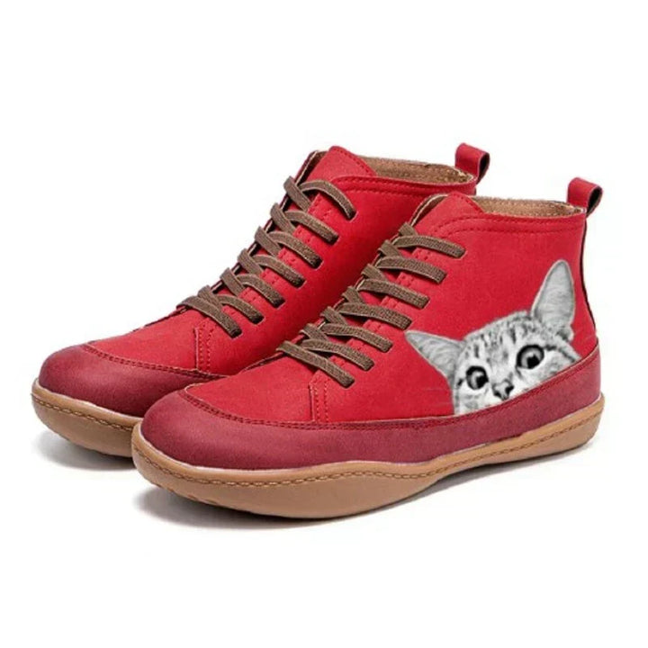 Savrani Cat Print Leather Shoes