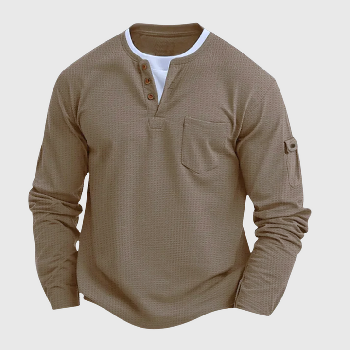 Harrison Men's Waffle-Knit Long-Sleeve Cotton Shirt