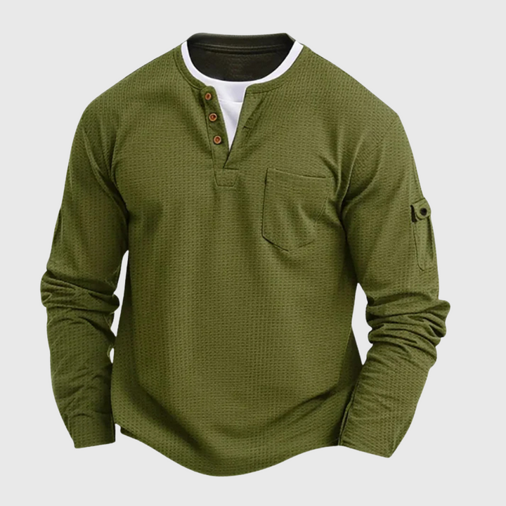 Harrison Men's Waffle-Knit Long-Sleeve Cotton Shirt