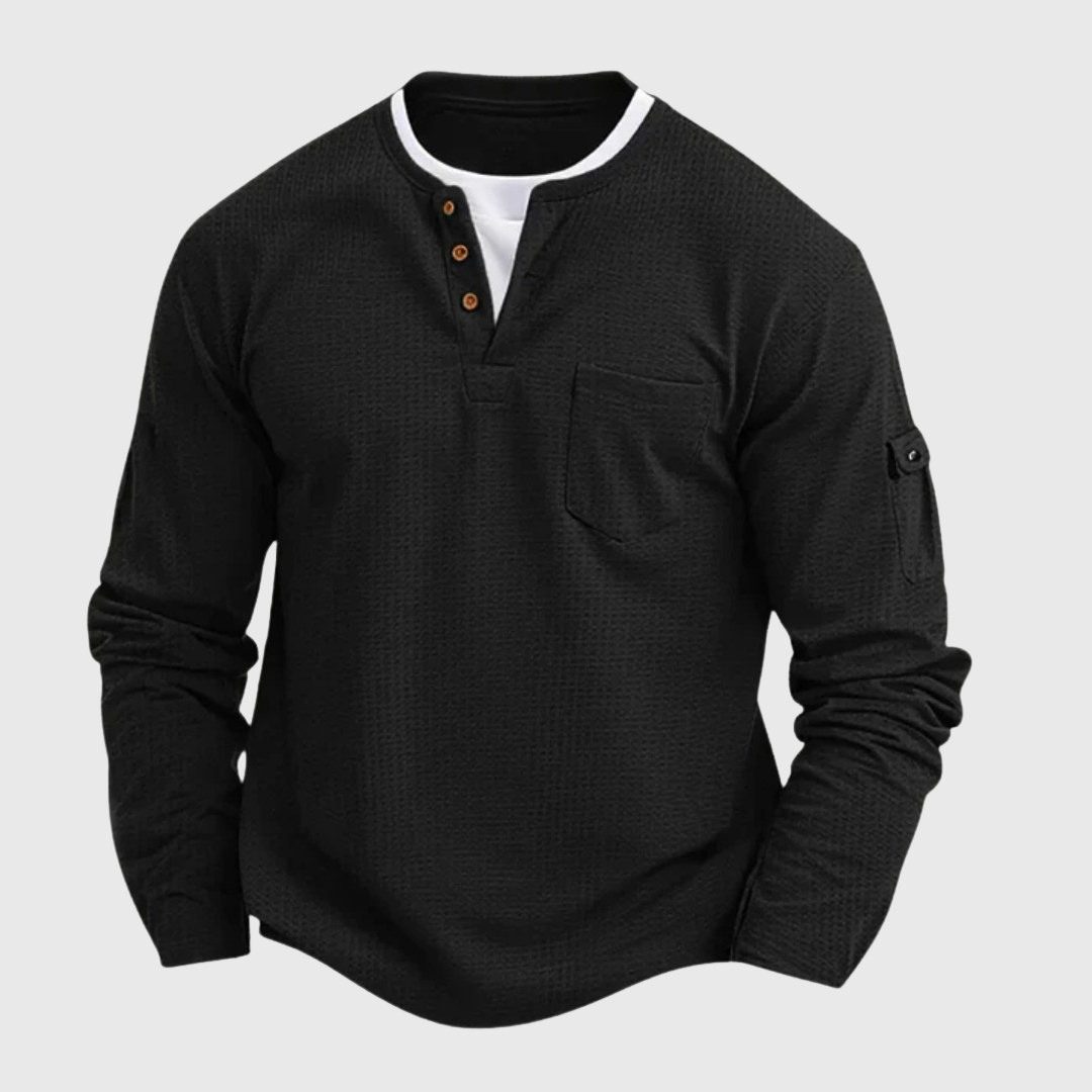 Harrison Men's Waffle-Knit Long-Sleeve Cotton Shirt