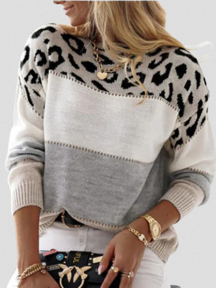 Elise Leopard Print Colorblock Sweater