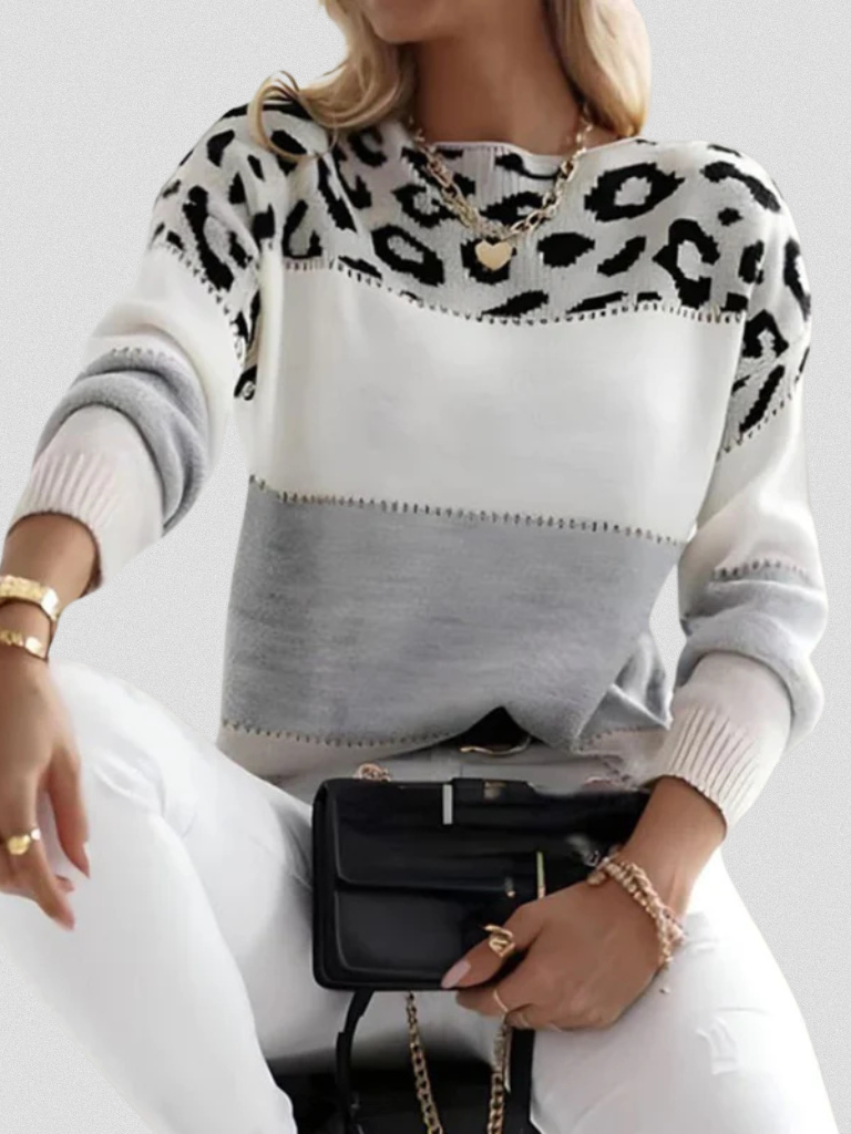 Elise Leopard Print Colorblock Sweater