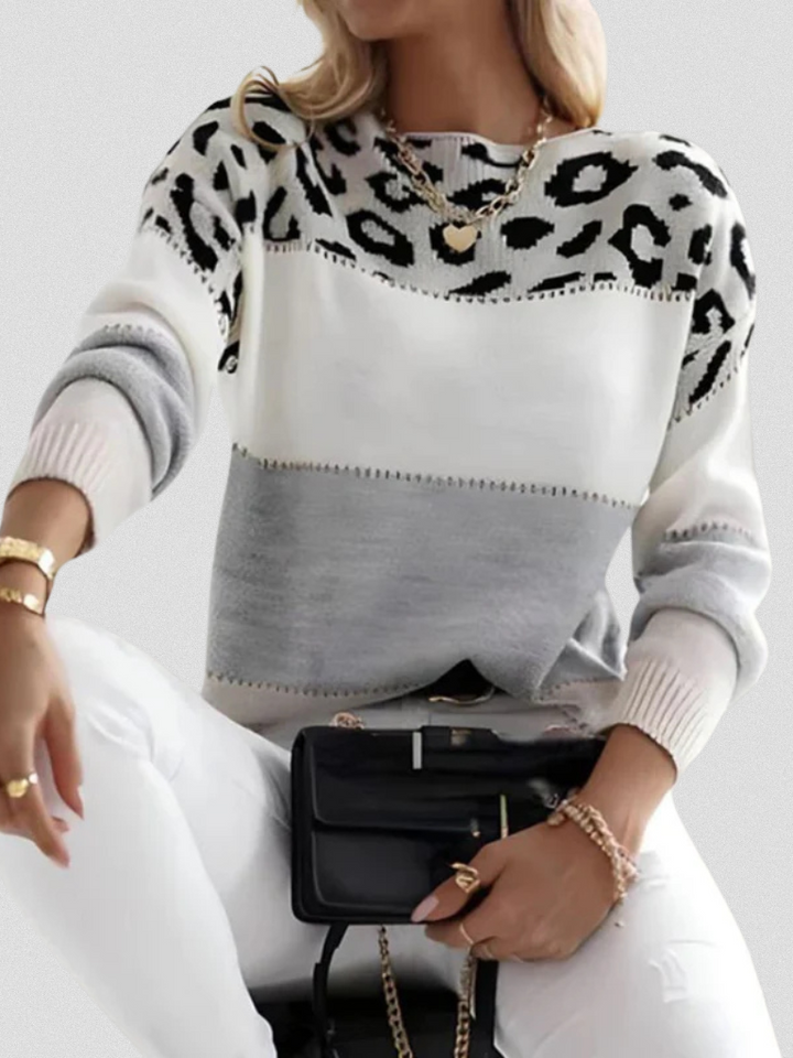 Elise Leopard Print Colorblock Sweater