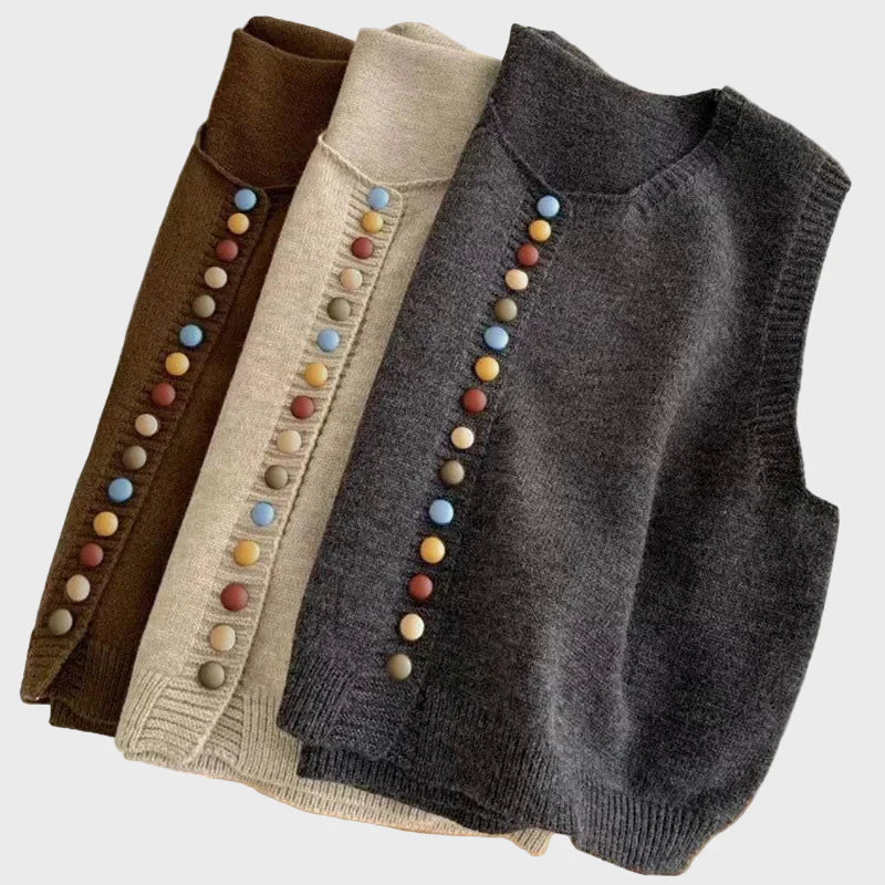 Zaria Knit Vest with Colorful Buttons