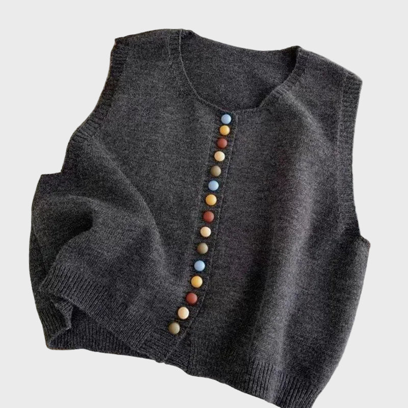 Zaria Knit Vest with Colorful Buttons
