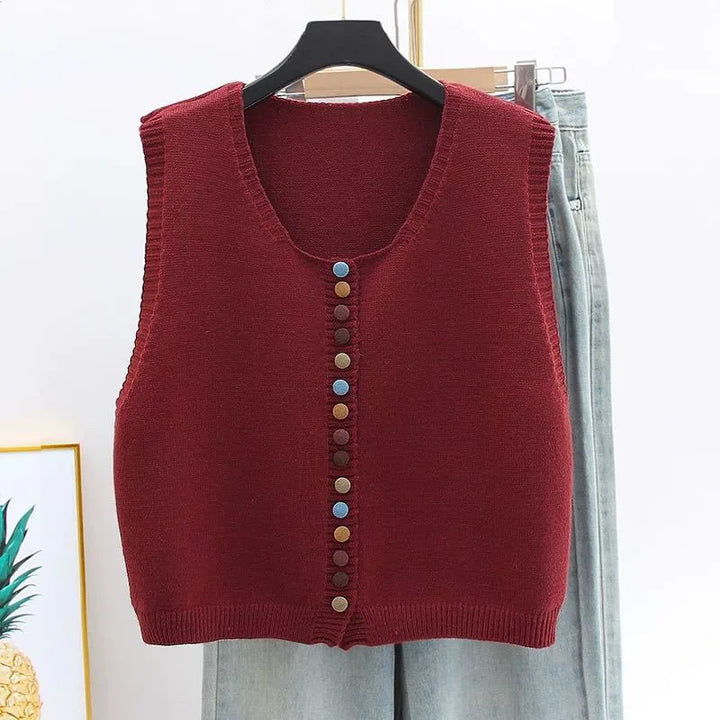 Zaria Knit Vest with Colorful Buttons