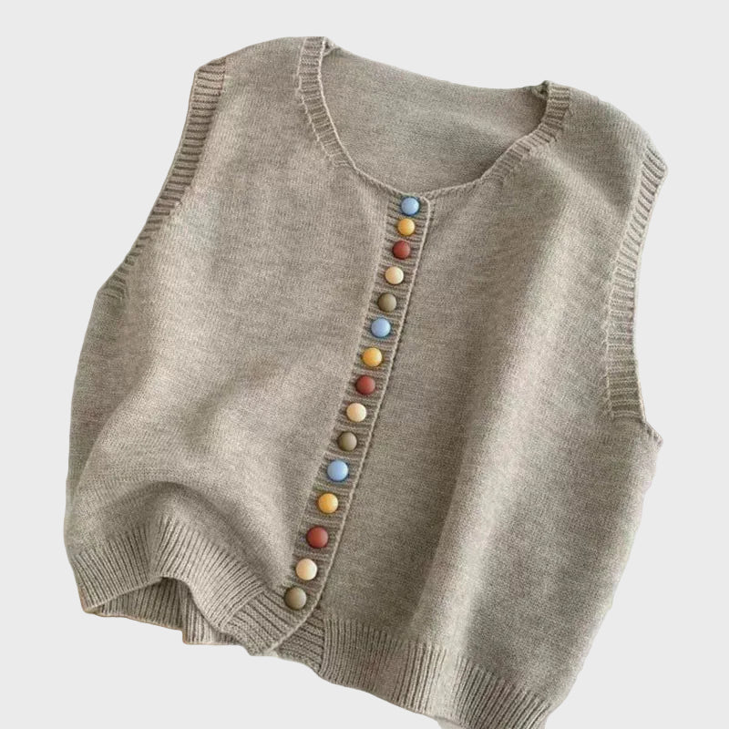 Zaria Knit Vest with Colorful Buttons