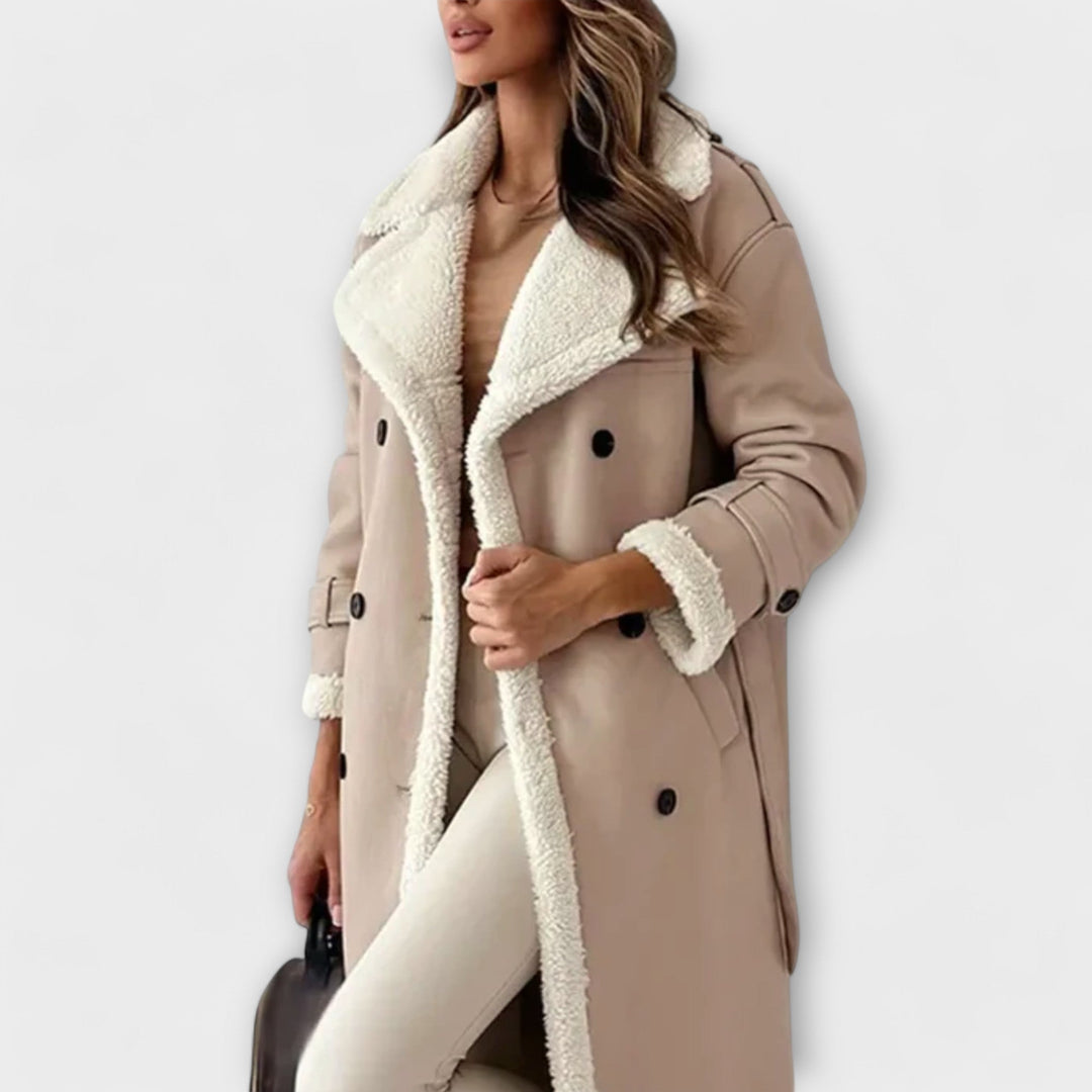 Maria Classic Long Jacket with Fleece Lining and Teddy Collar