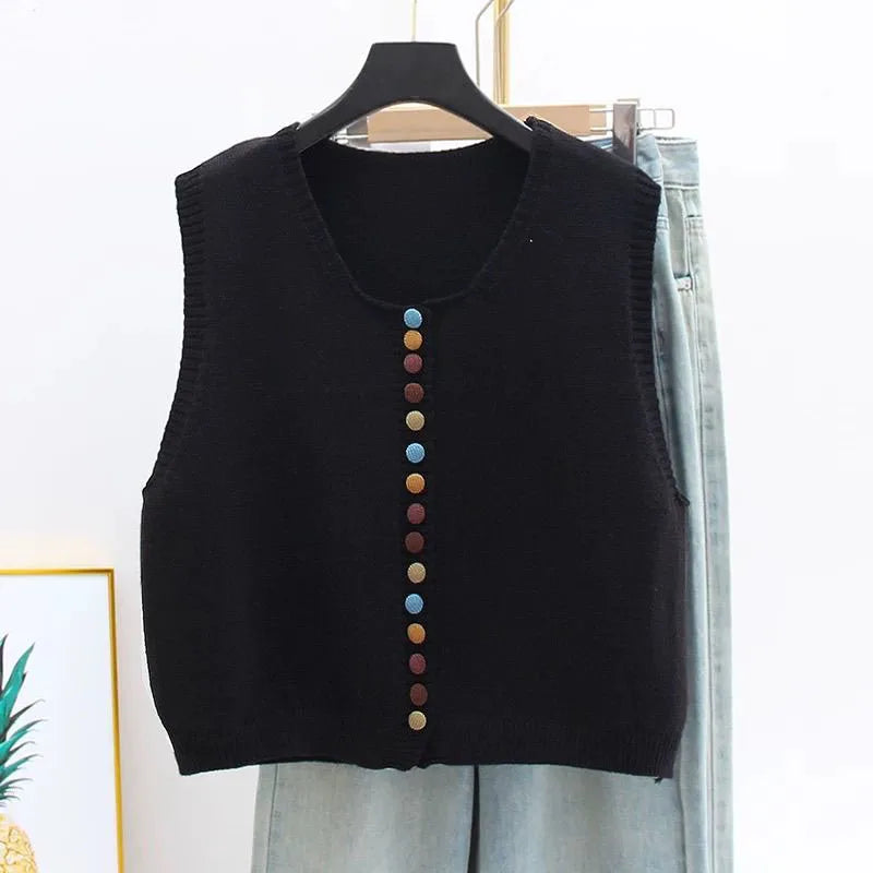 Zaria Knit Vest with Colorful Buttons