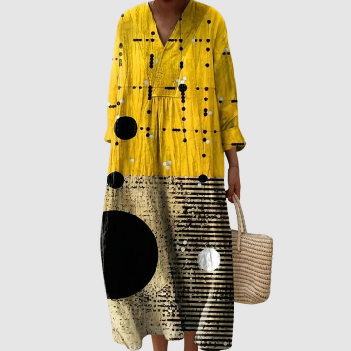 Evangeline Contemporary Dot & Line Midi Dress