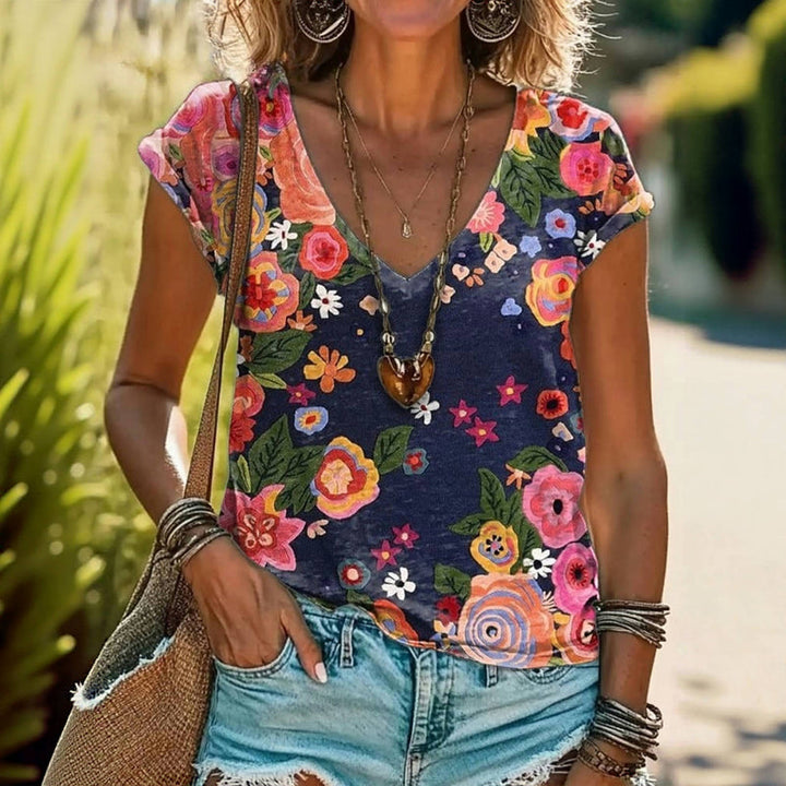 Ruby Bright Playful Floral Boho Blouse