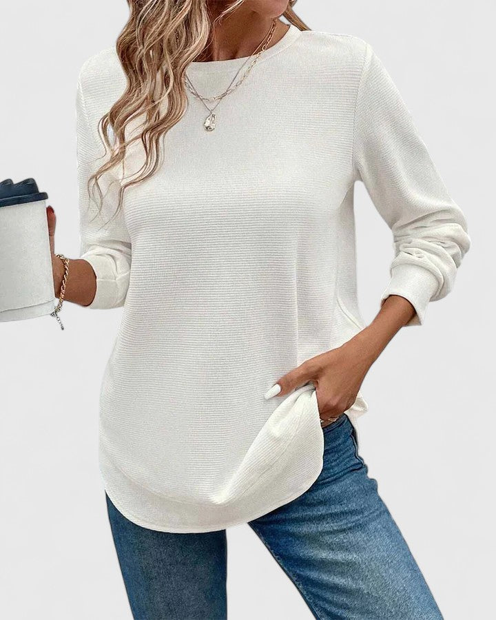 Hannah’s Waffle Knit O-Neck Long Sleeve Top