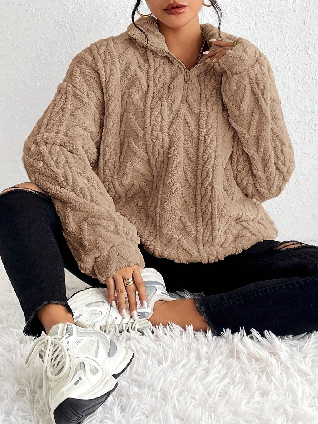 Aila Fluffy Zip-Up Sweater