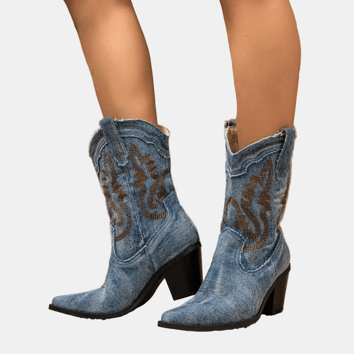 Elara Ankle Boots in Denim Style