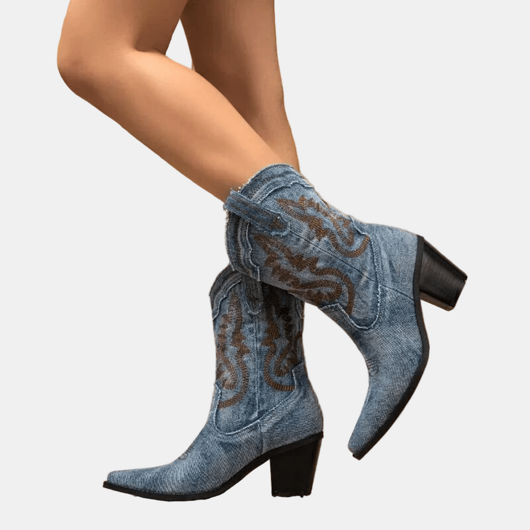 Elara Ankle Boots in Denim Style