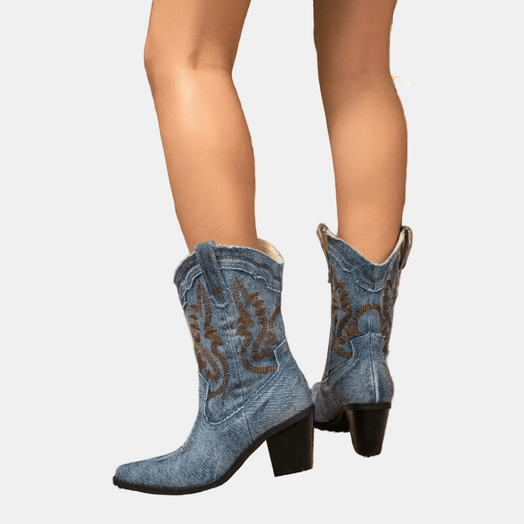Elara Ankle Boots in Denim Style
