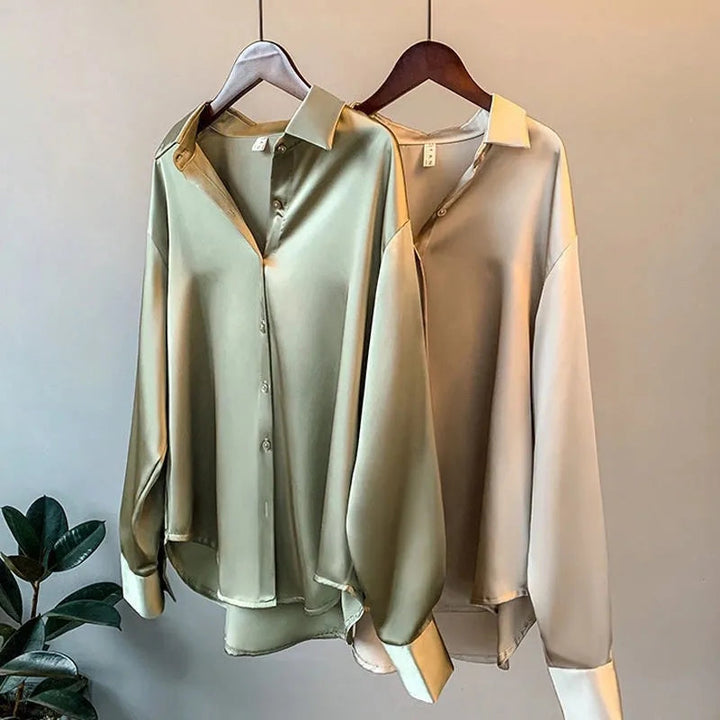 Olivia Luxe Satin Long-Sleeve Blouse