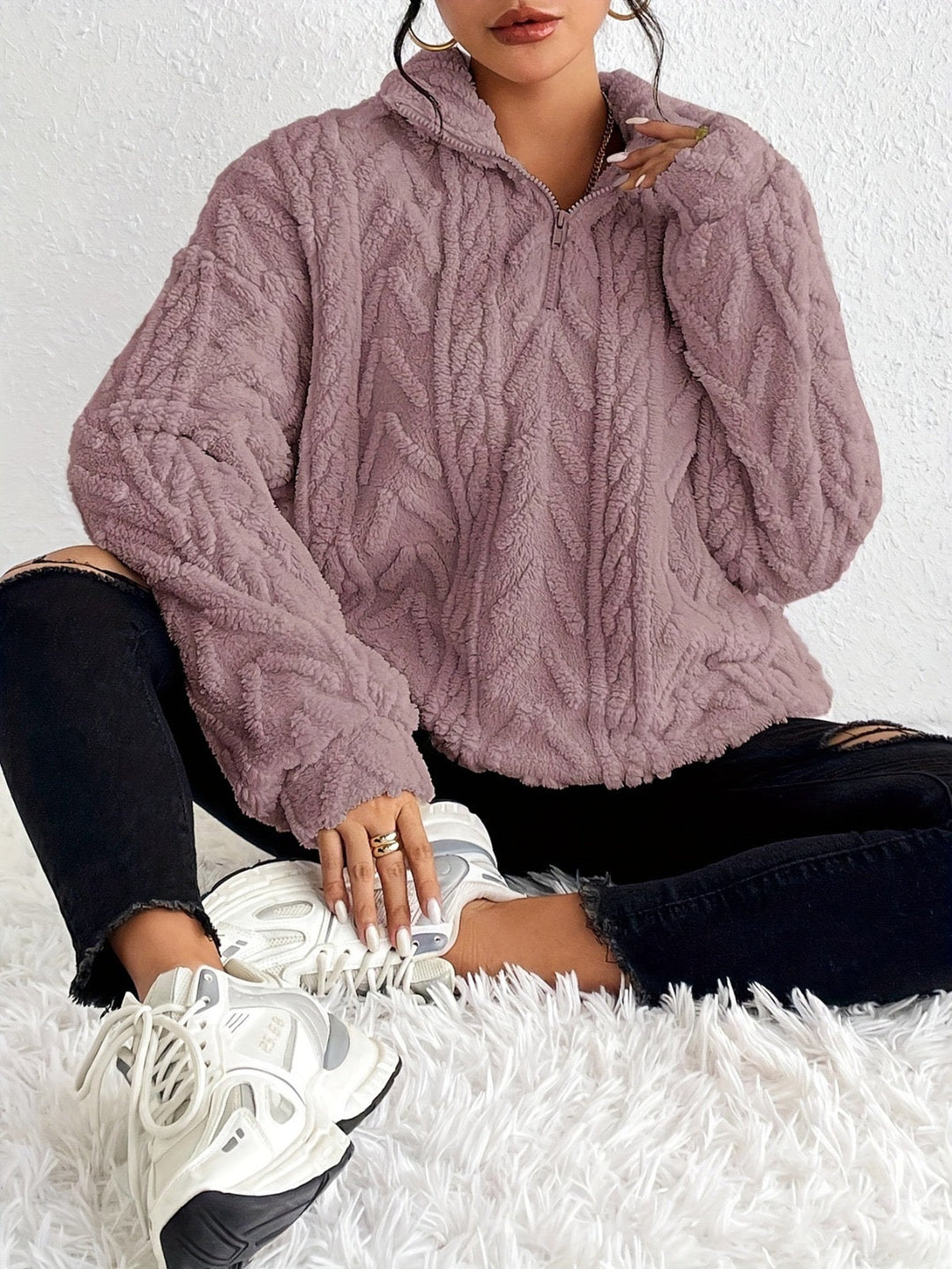 Aila Fluffy Zip-Up Sweater