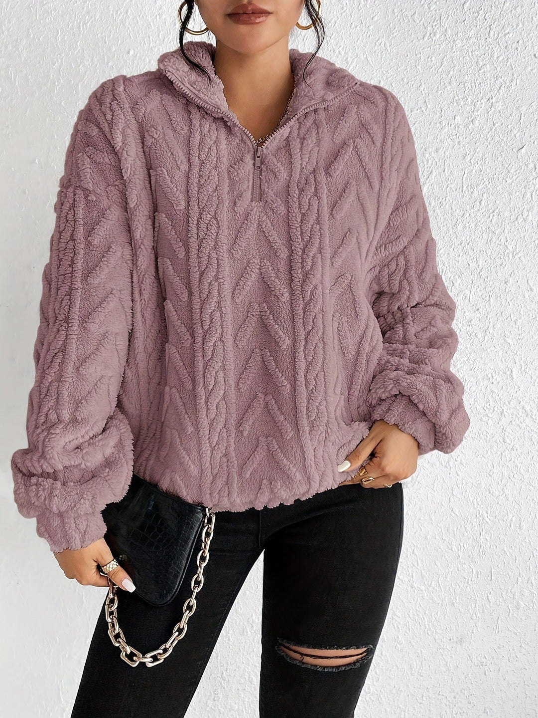 Aila Fluffy Zip-Up Sweater