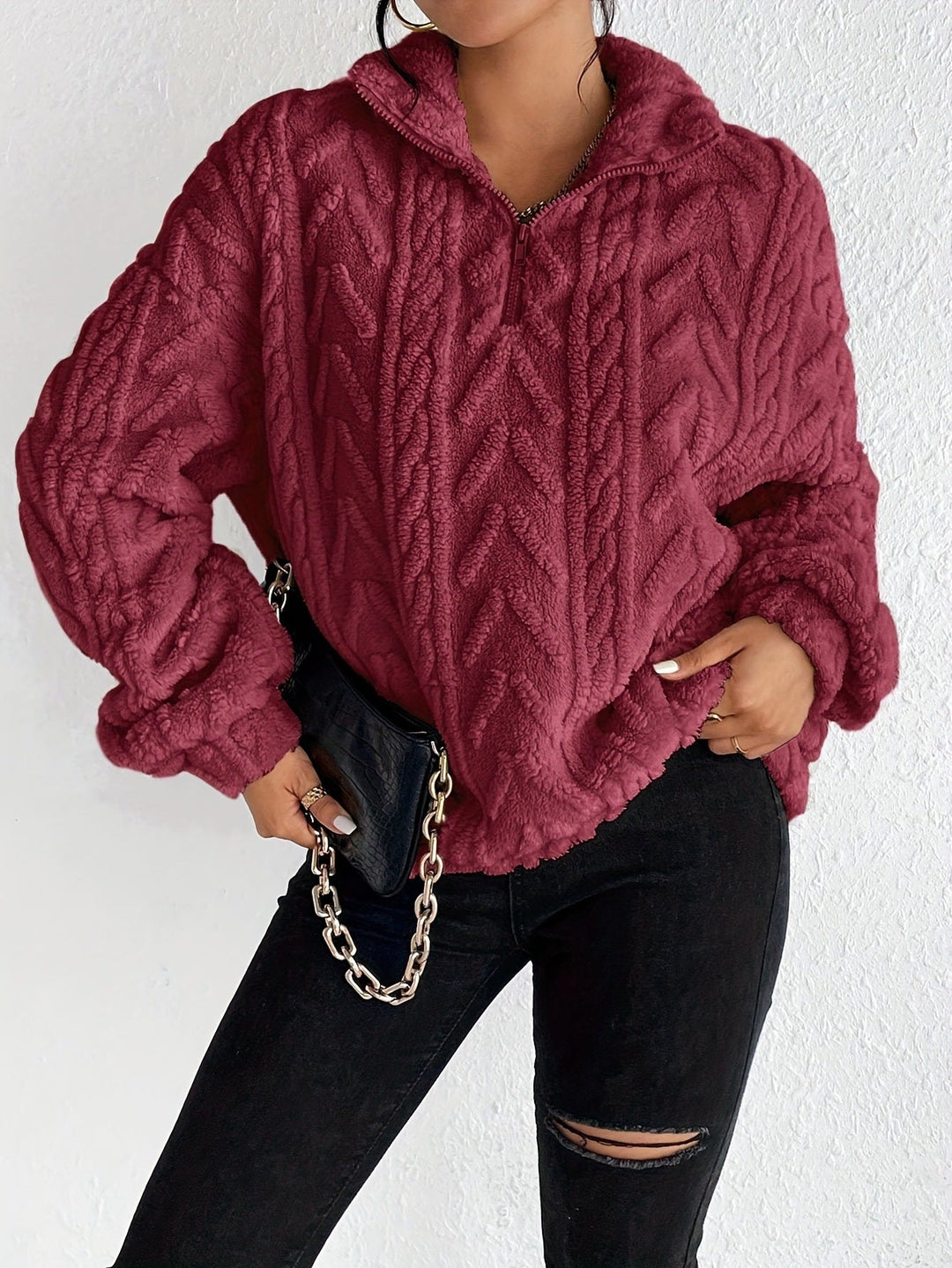 Aila Fluffy Zip-Up Sweater